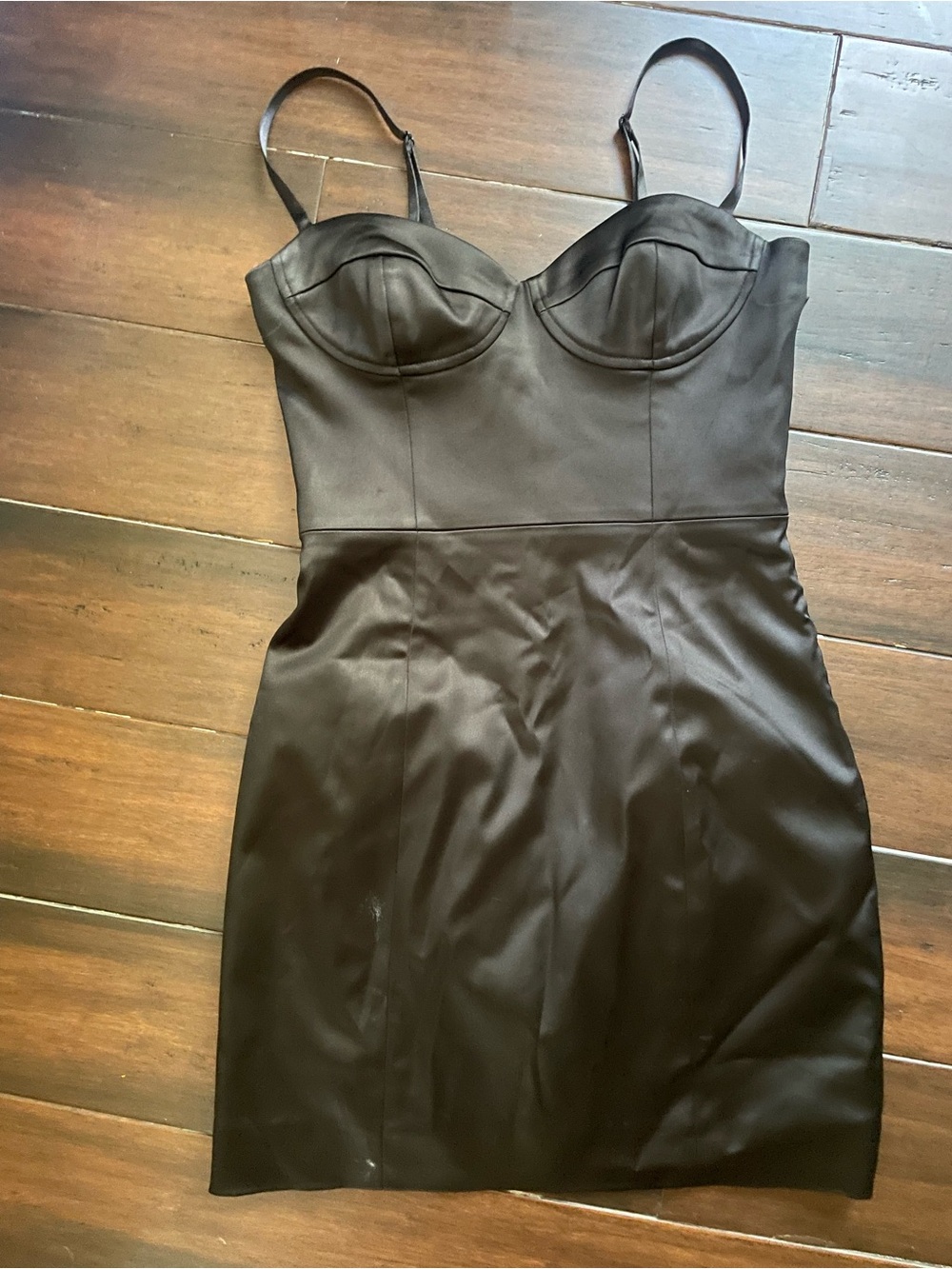 Aritzia Black Satin Bustier Mini Dress with Straps